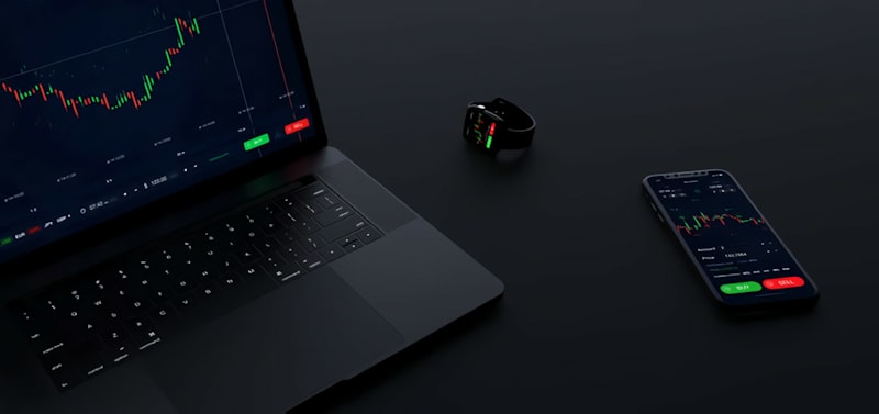 Laptop and phone displaying stock market charts